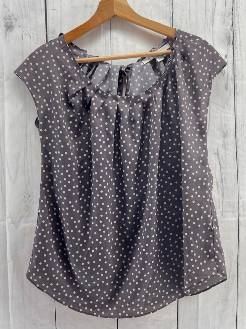 LC Lauren Conrad Size XL Gray Blouse with Light Pink Polka Dots Office Work GC
